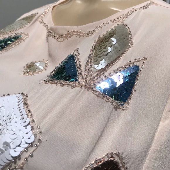 Beautiful Cream Mermaid Sequin Mini Cocktail Dress - Picture 7 of 9